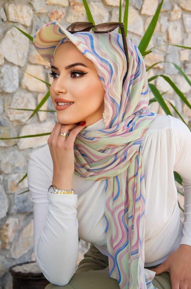 Soft Renkler Geometrik Desen Kepli Bandana Şapka Şal