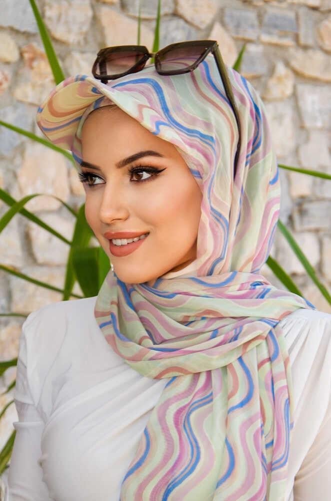 Soft Renkler Geometrik Desen Kepli Bandana Şapka Şal