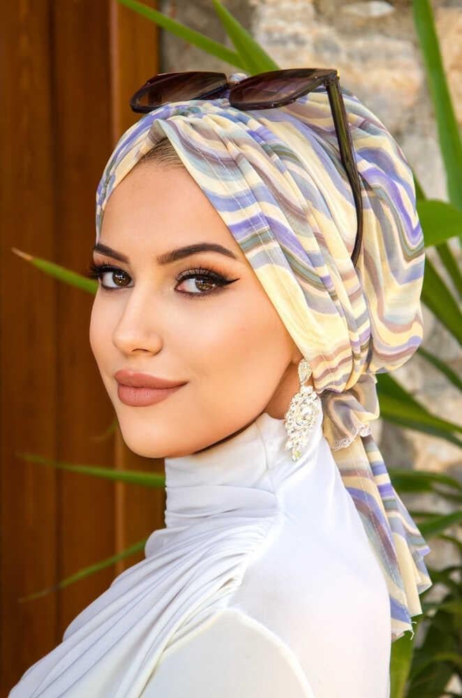 Soft Tonlamalı Geometrik Desen Tül Tokalı Bone