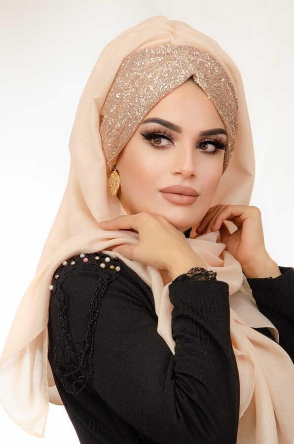 Somon Büzgülü Simli Abiye Şal