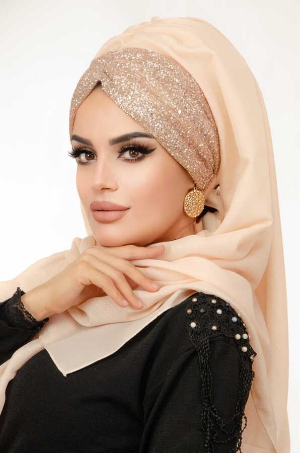 Somon Büzgülü Simli Abiye Şal