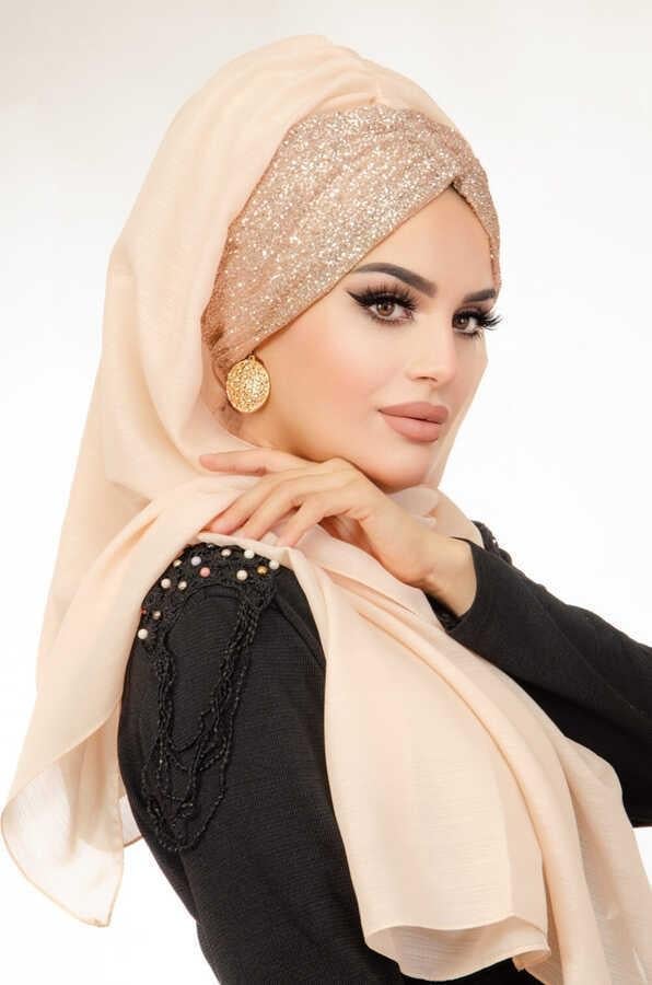 Somon Büzgülü Simli Abiye Şal