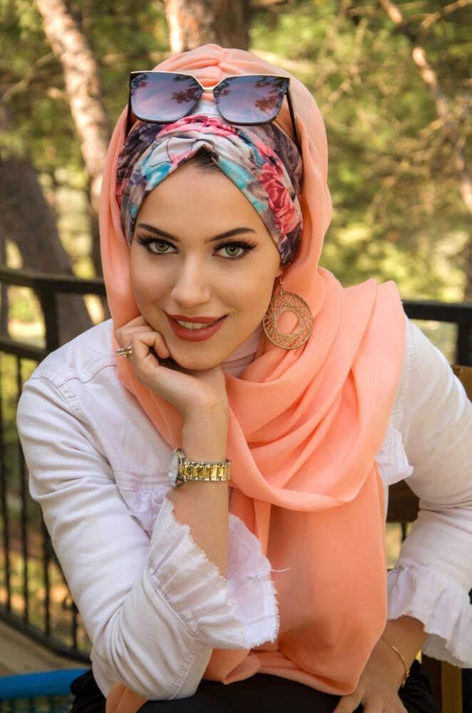 Somon Çiçek Desen Hazır Şal