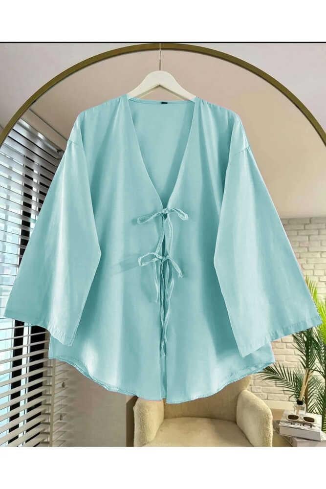 Su Yeşili Önü Bağlamalı Kimono Tunik