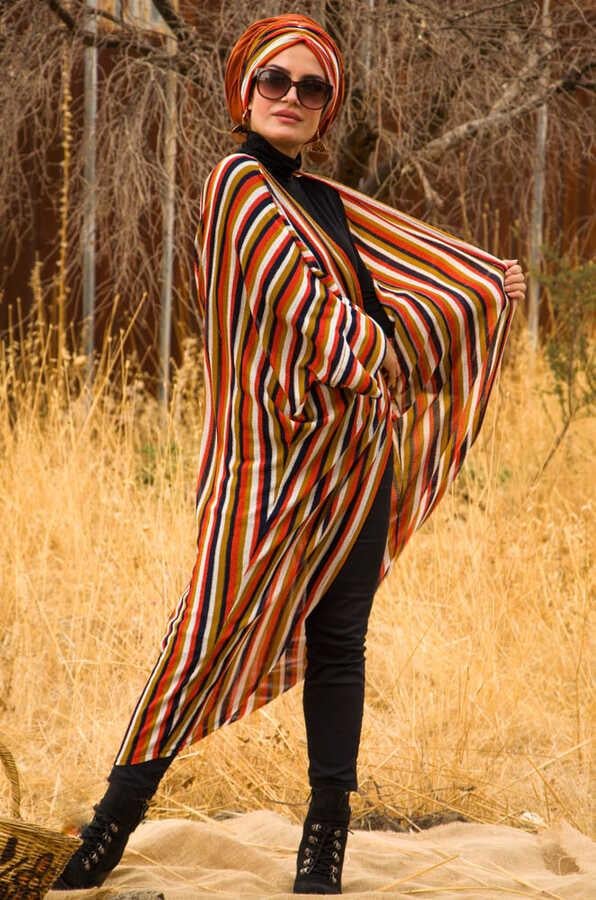 Taba Çizgili  Tesettür Hırka - 10100