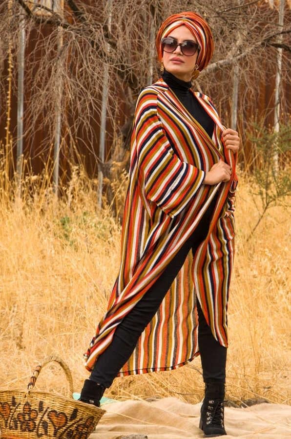 Taba Çizgili  Tesettür Hırka - 10100