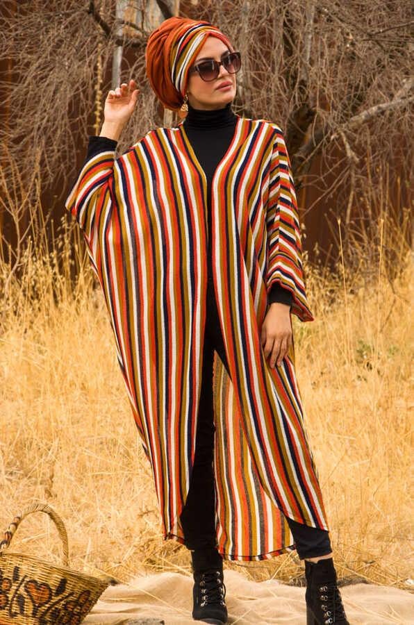 Taba Çizgili  Tesettür Hırka - 10100