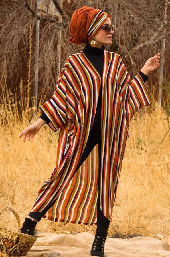 Taba Çizgili  Tesettür Hırka - 10100