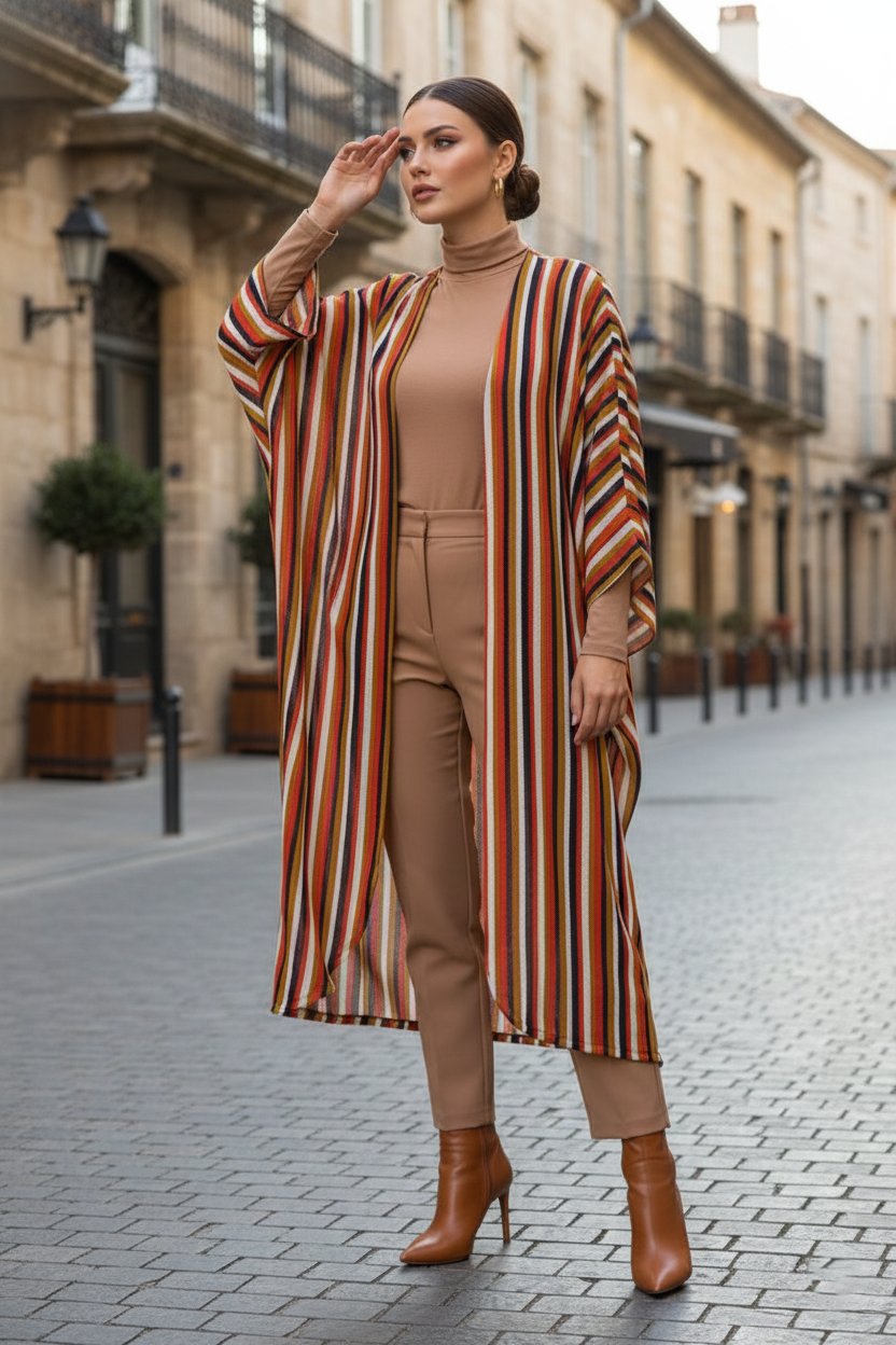 Taba Çizgili  Tesettür Hırka - 10100