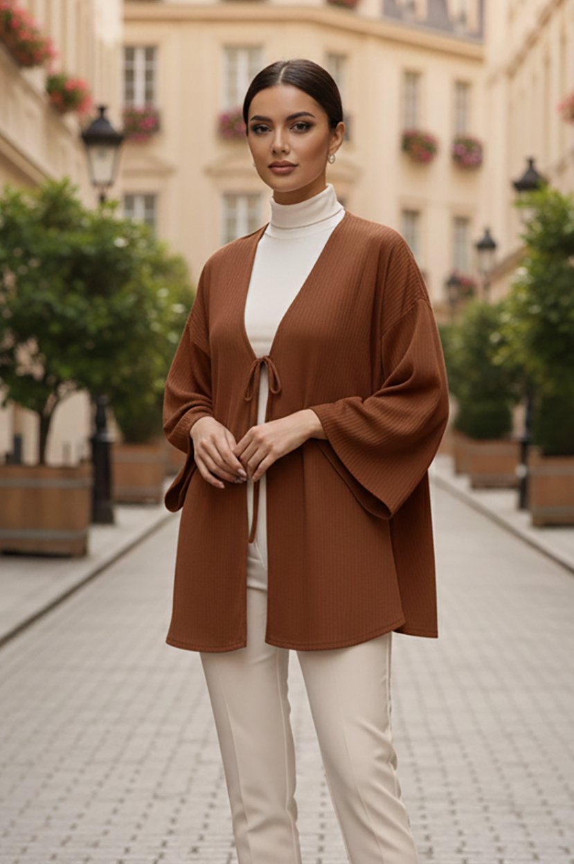 Taba Önü Bağlamalı Kimono Tunik / Likralı Ütü İstemez Kumaş