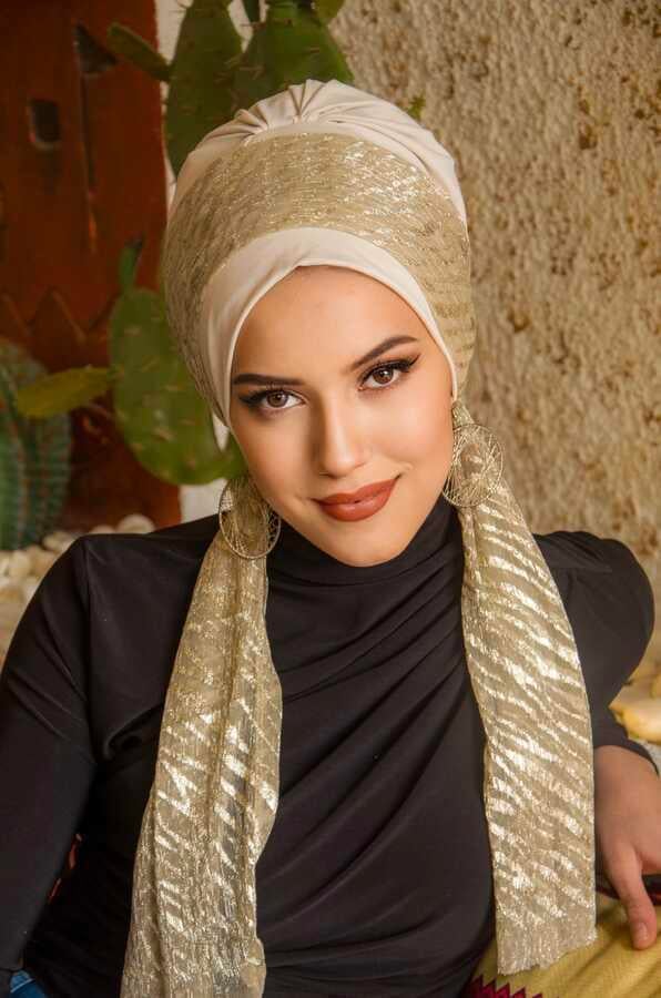 Taş Dore Desen Fularlı Bone