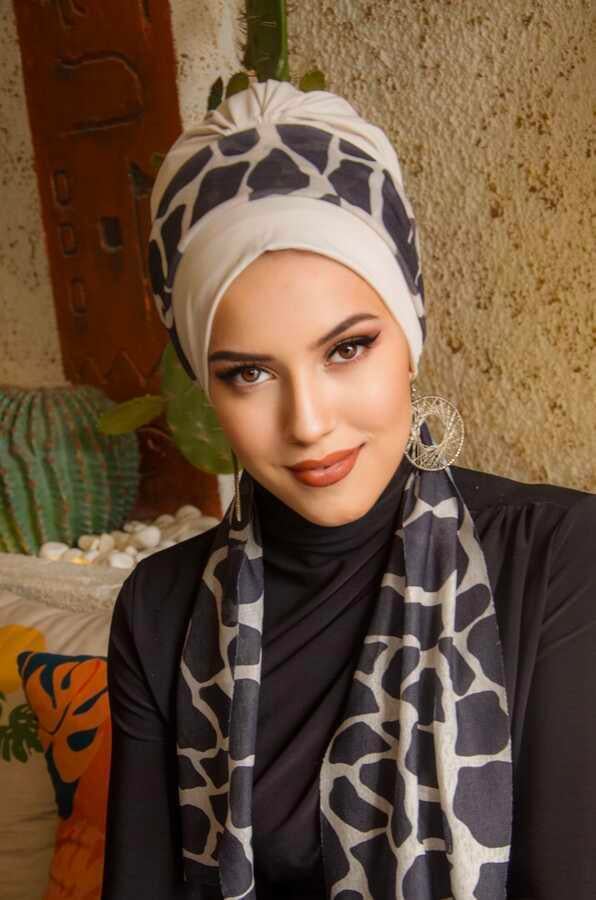 Taş Mermer Desen Fularlı Bone