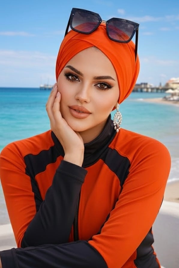 Turuncu Çapraz Bone - Deniz - Havuz Bonesi