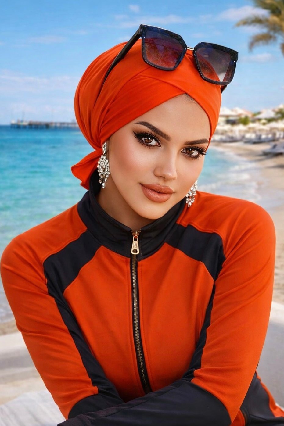 Turuncu Çapraz Bone - Deniz - Havuz Bonesi