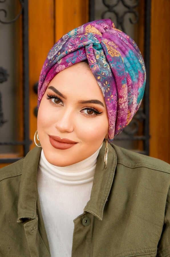 Vişne Etnik Çiçek Desen Burgu Model Dolgulu Bone