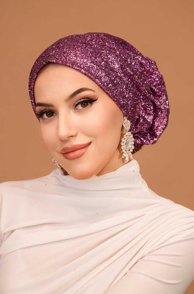 Vişne Simli Çağla Abiye Hazır Türban Bone