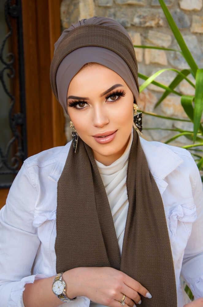 Vizon Kahve Fularlı Bone