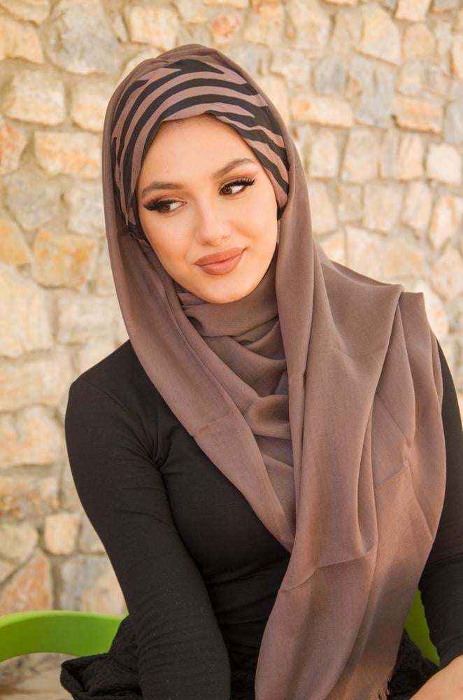 Vizon Zebra Desen Bandana Bone Şal