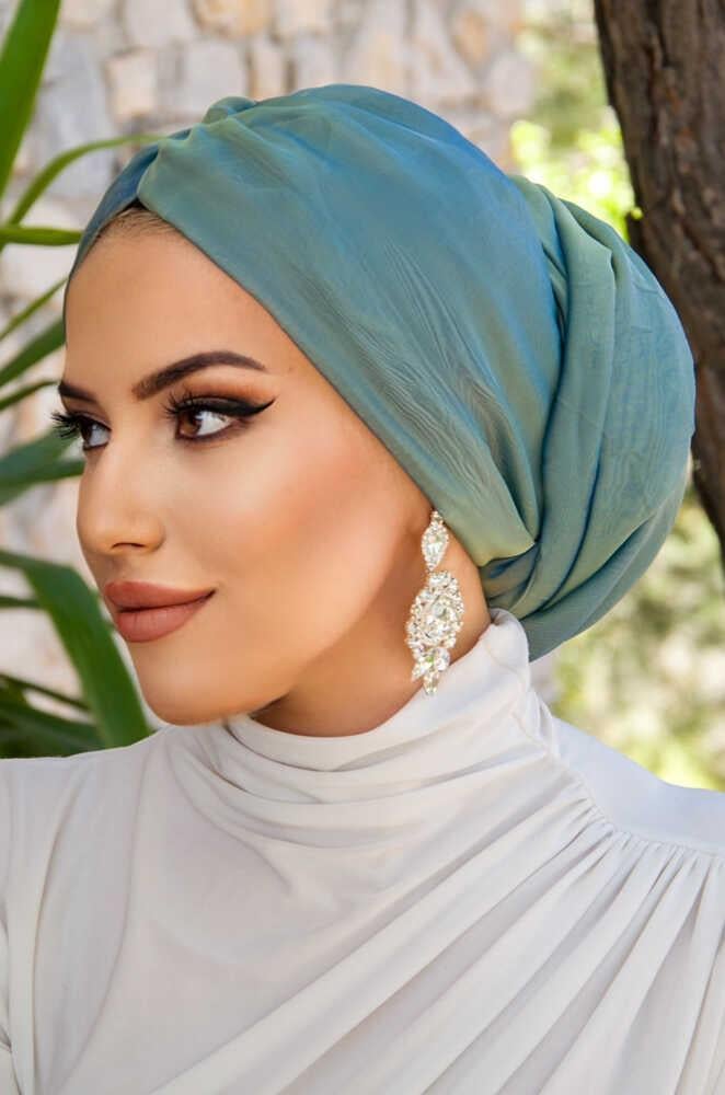 Yeşil Gold Janjan Şifon Tokalı Bone