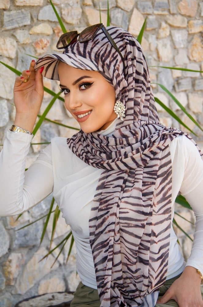 Zebra Desen Kepli Bandana Şapka Şal