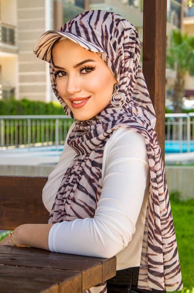 Zebra Desen Kepli Bandana Şapka Şal
