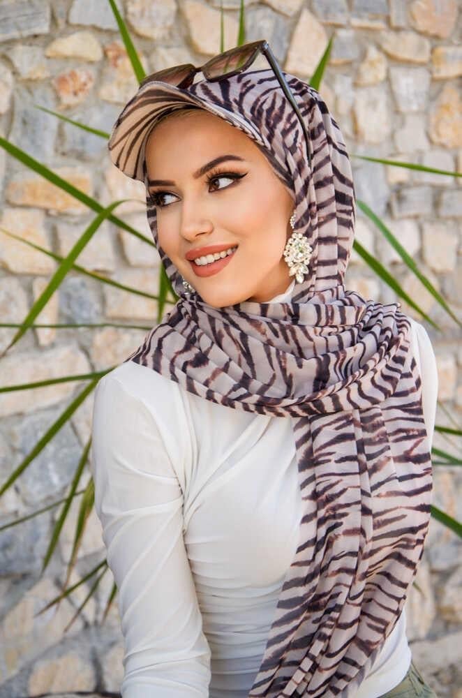 Zebra Desen Kepli Bandana Şapka Şal