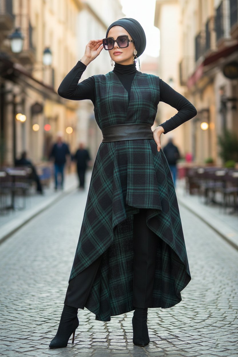 Zümrüt Siyah Ekoseli Yelek