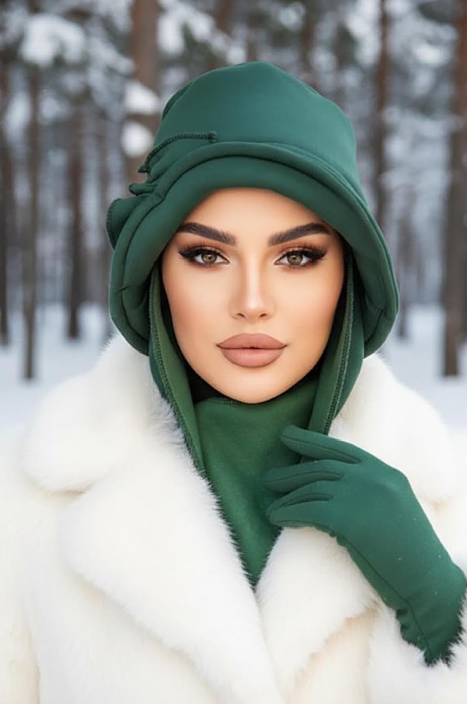 Zümrüt Yeşili Aksesuarlı Vintage Şapka