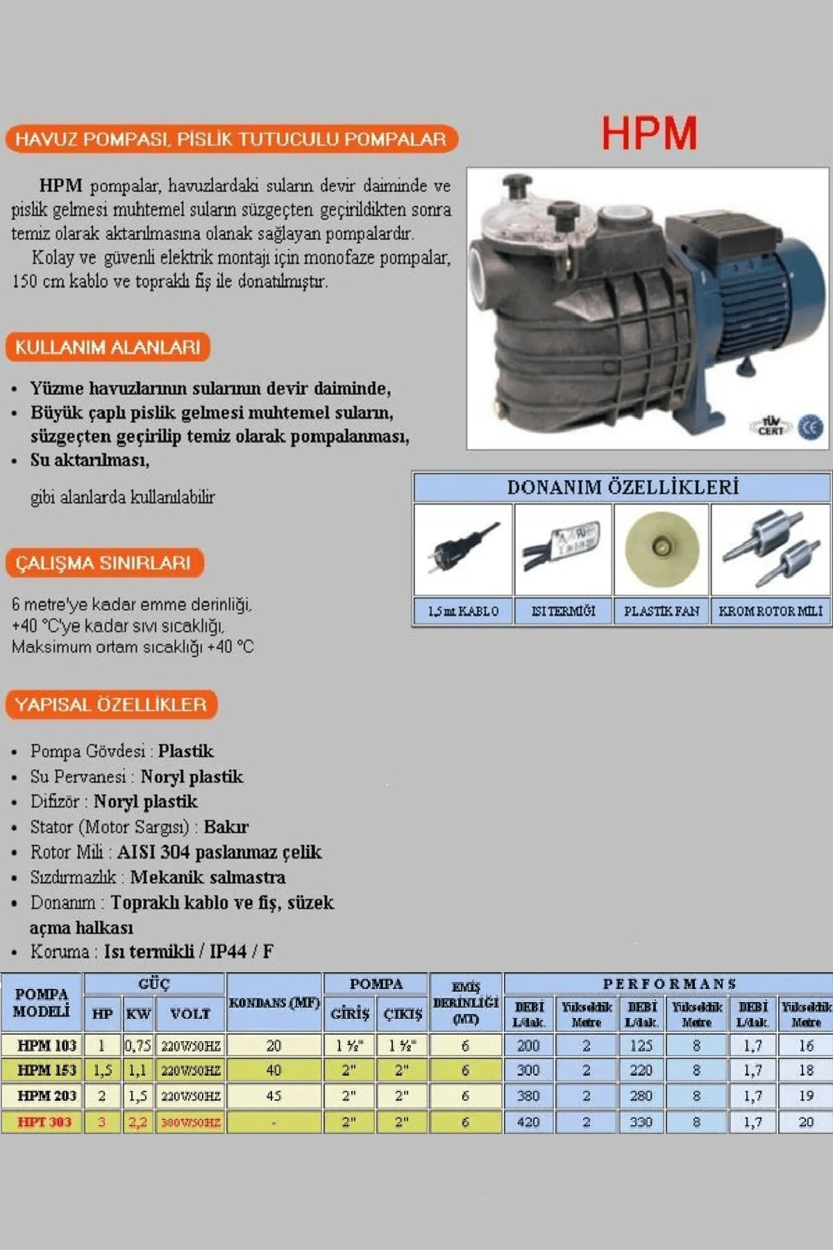 1.5 Hp-220v- Havuz, Salamur Ve Kirli Su Pompası(Filtreli)