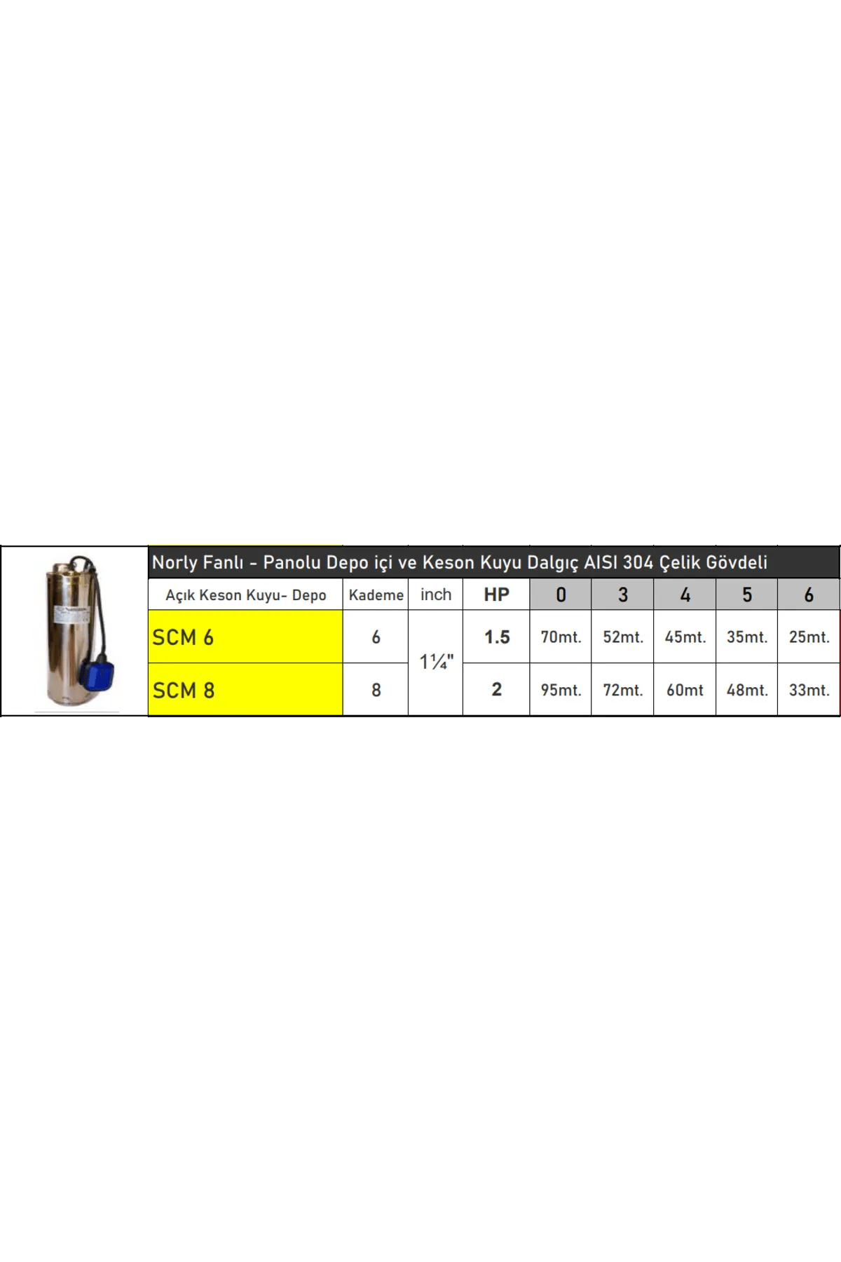 SCM6 1.5 HP Panolu Noryl Fanlı Çelik Gövdeli Depo İçi Keson Kuyu Dalgıç Pompa