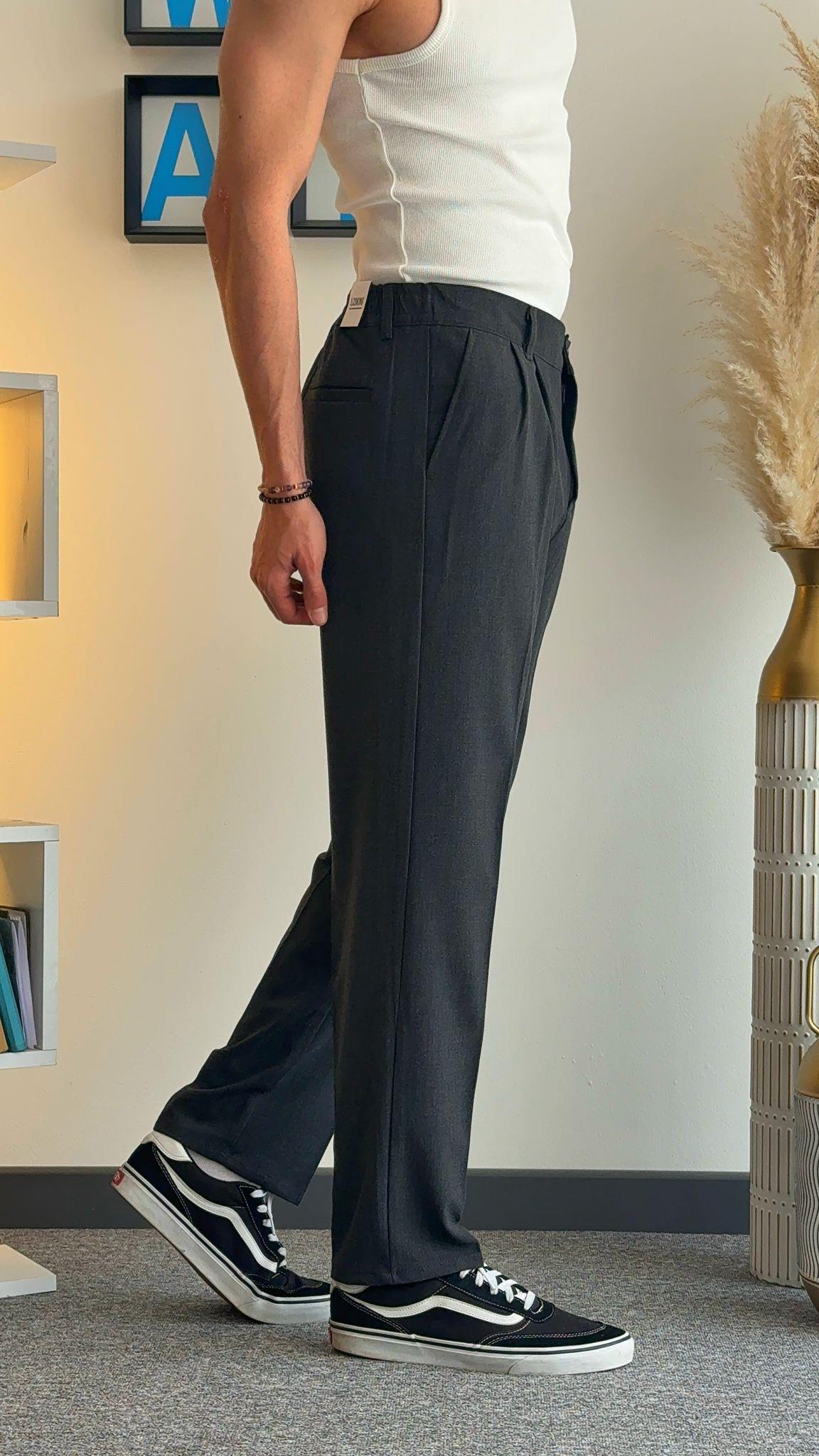 Antrasit Pileli Baggy Kumaş Pantolon