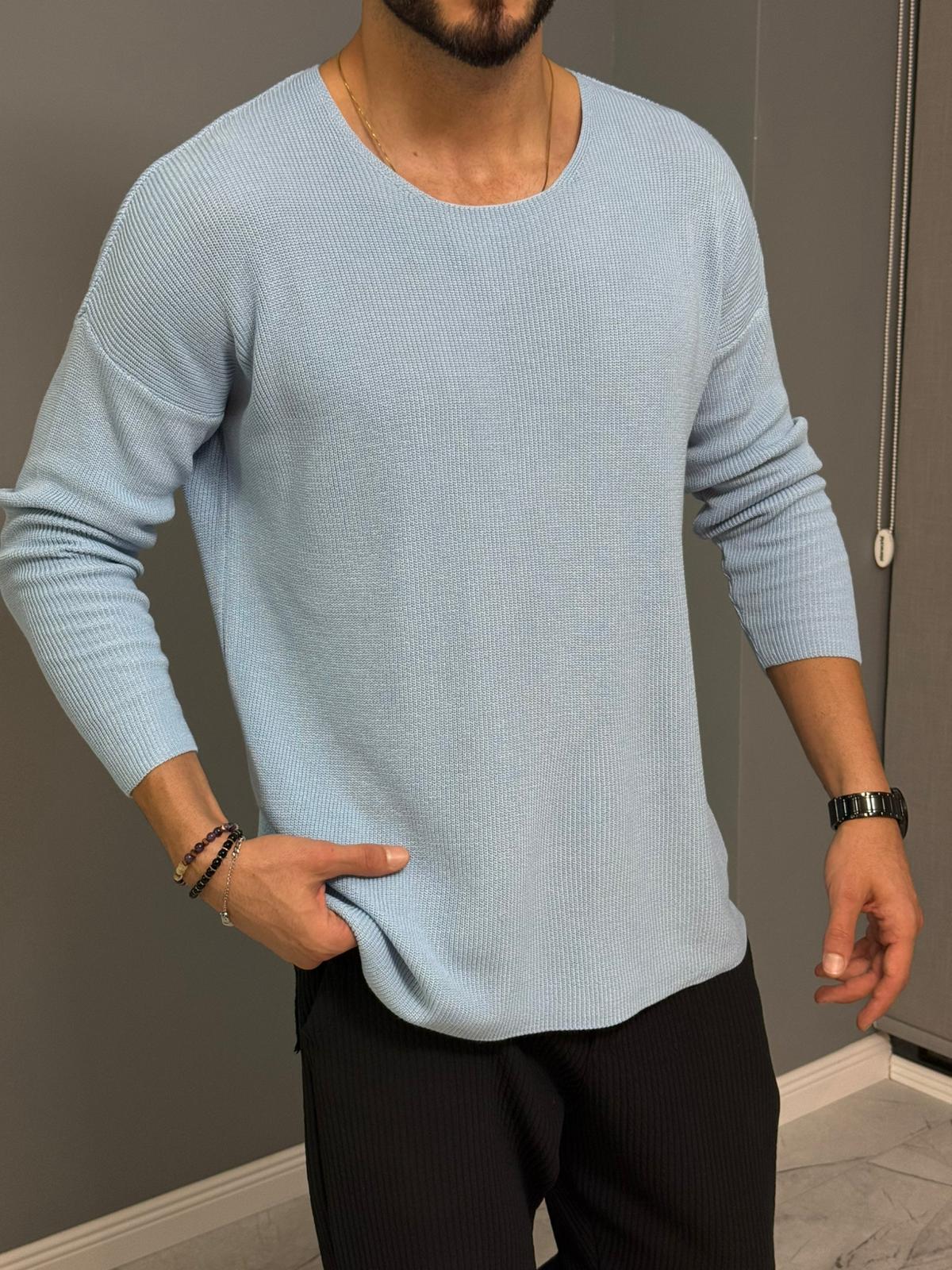 Bebe Mavisi Açık Yaka İnce Triko Sweat