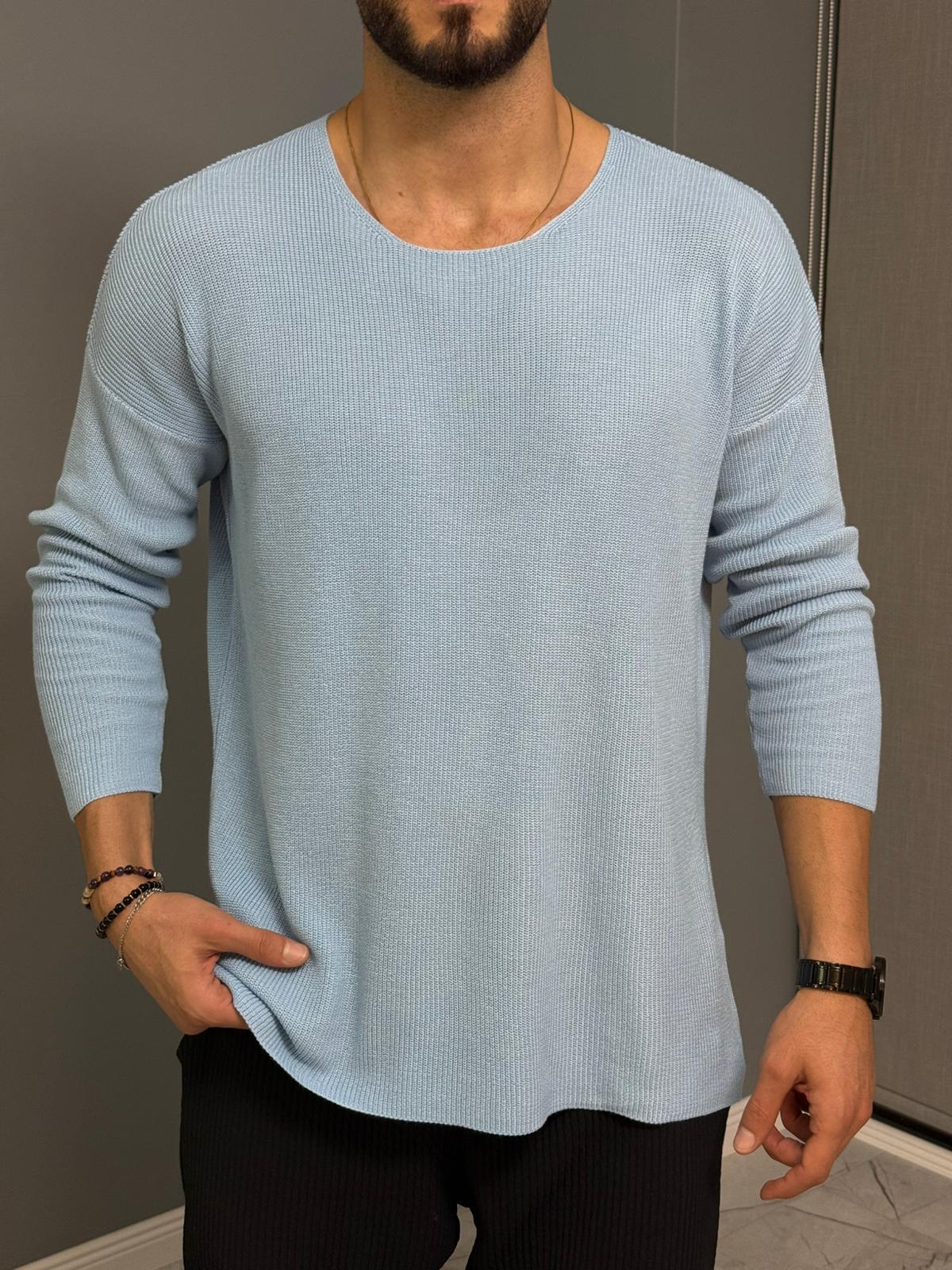 Bebe Mavisi Açık Yaka İnce Triko Sweat