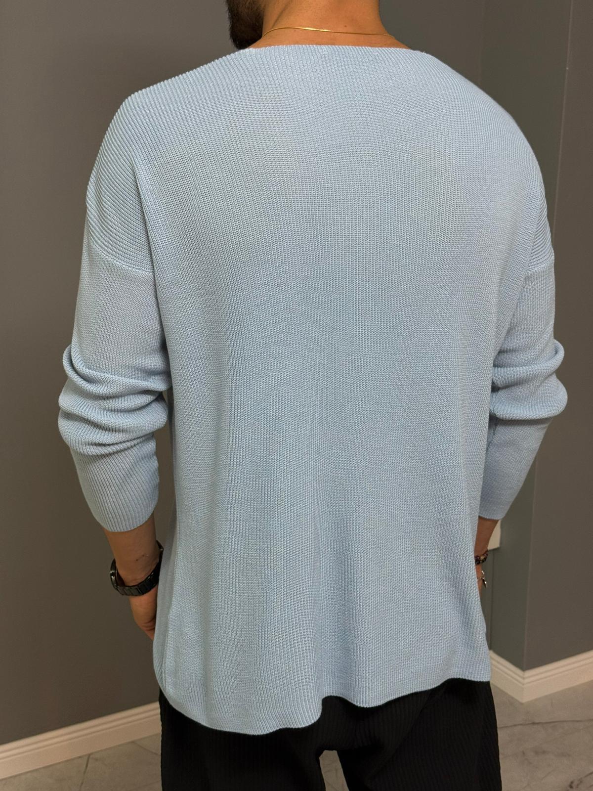 Bebe Mavisi Açık Yaka İnce Triko Sweat