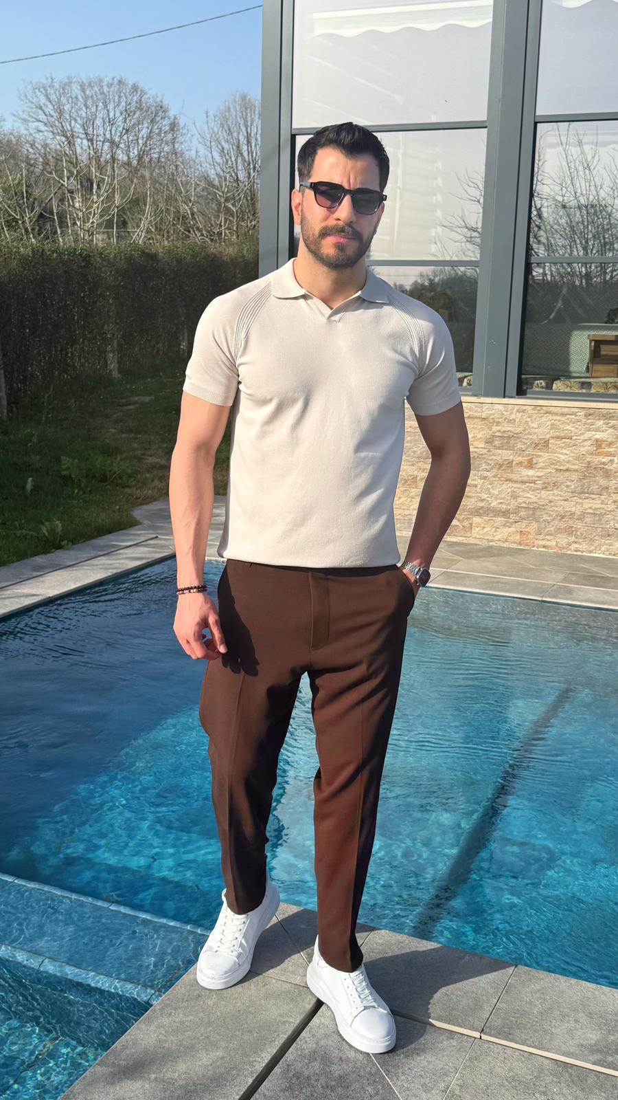 Bej Monaco Triko Polo T-Shirt