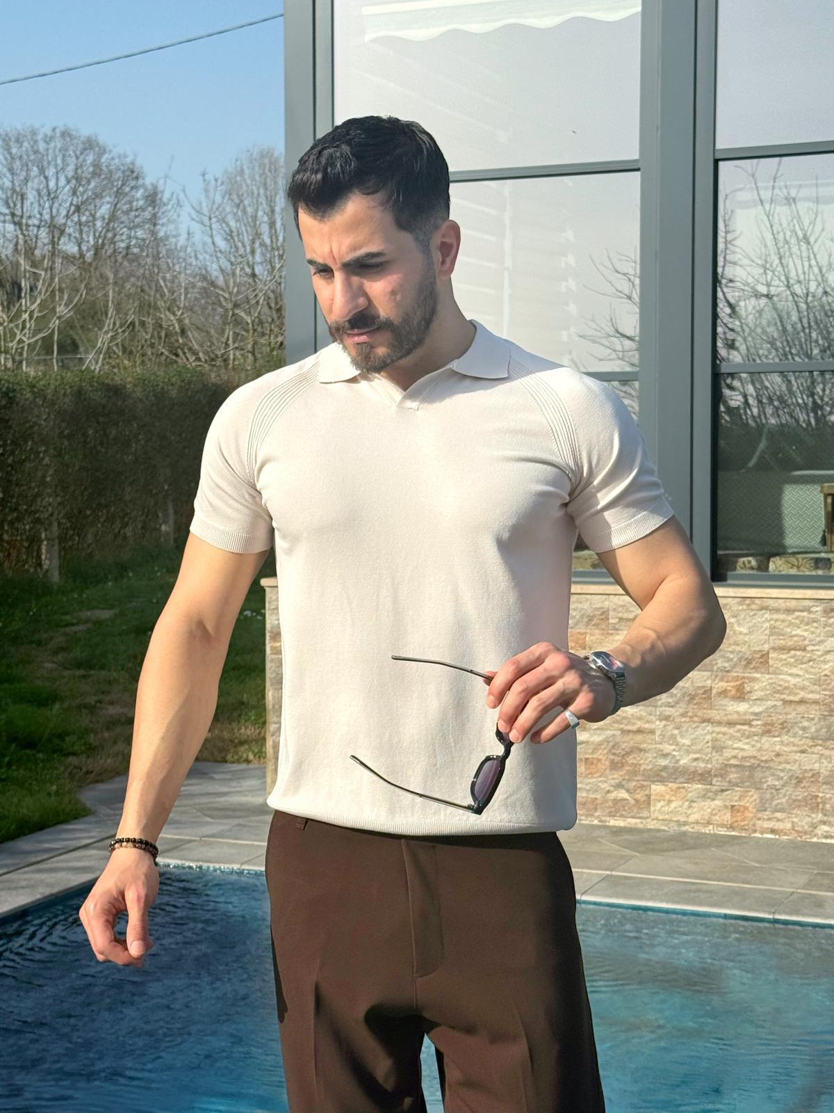 Bej Monaco Triko Polo T-Shirt