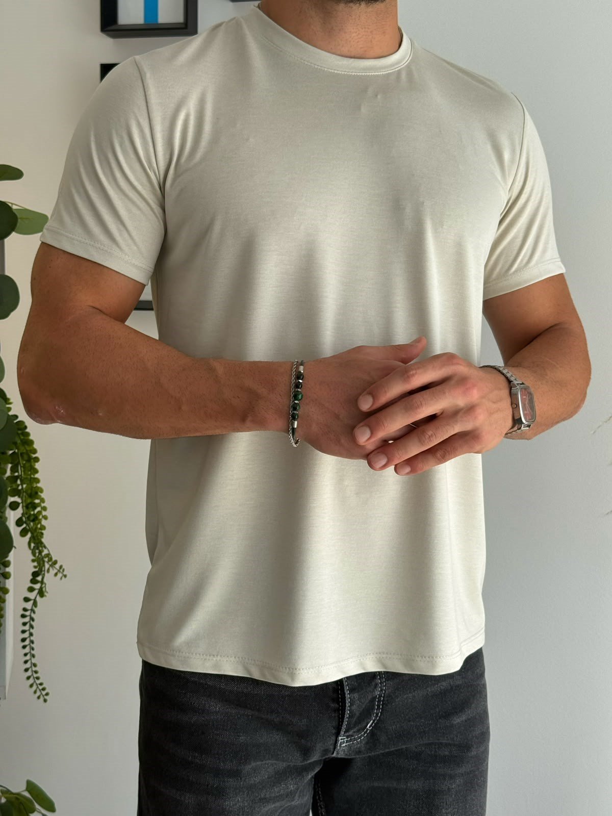 Bej Muscle Fit T-Shirt