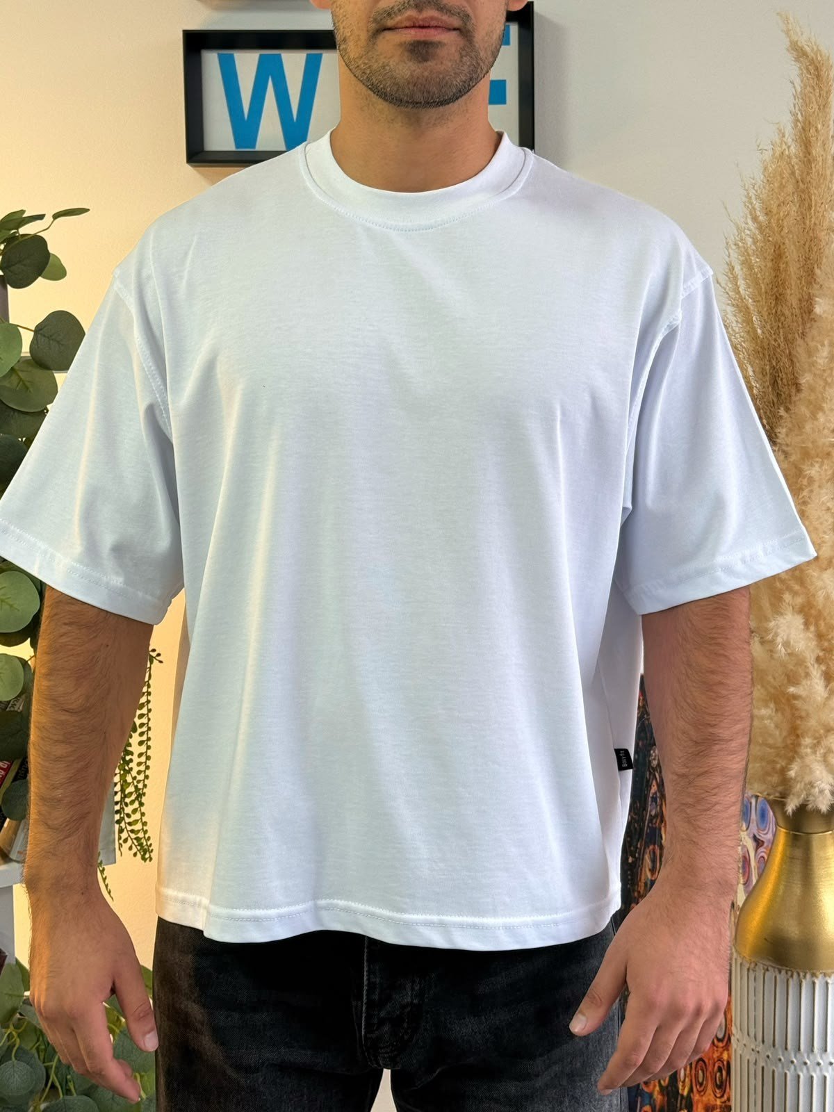 Beyaz Boxy Fit Pamuklu Tişört