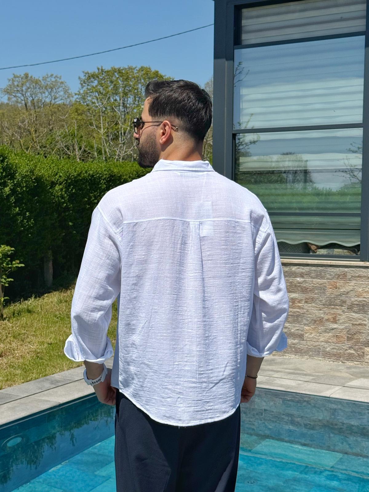 Beyaz Ham Keten Yazlık Yarım Oversize Gömlek