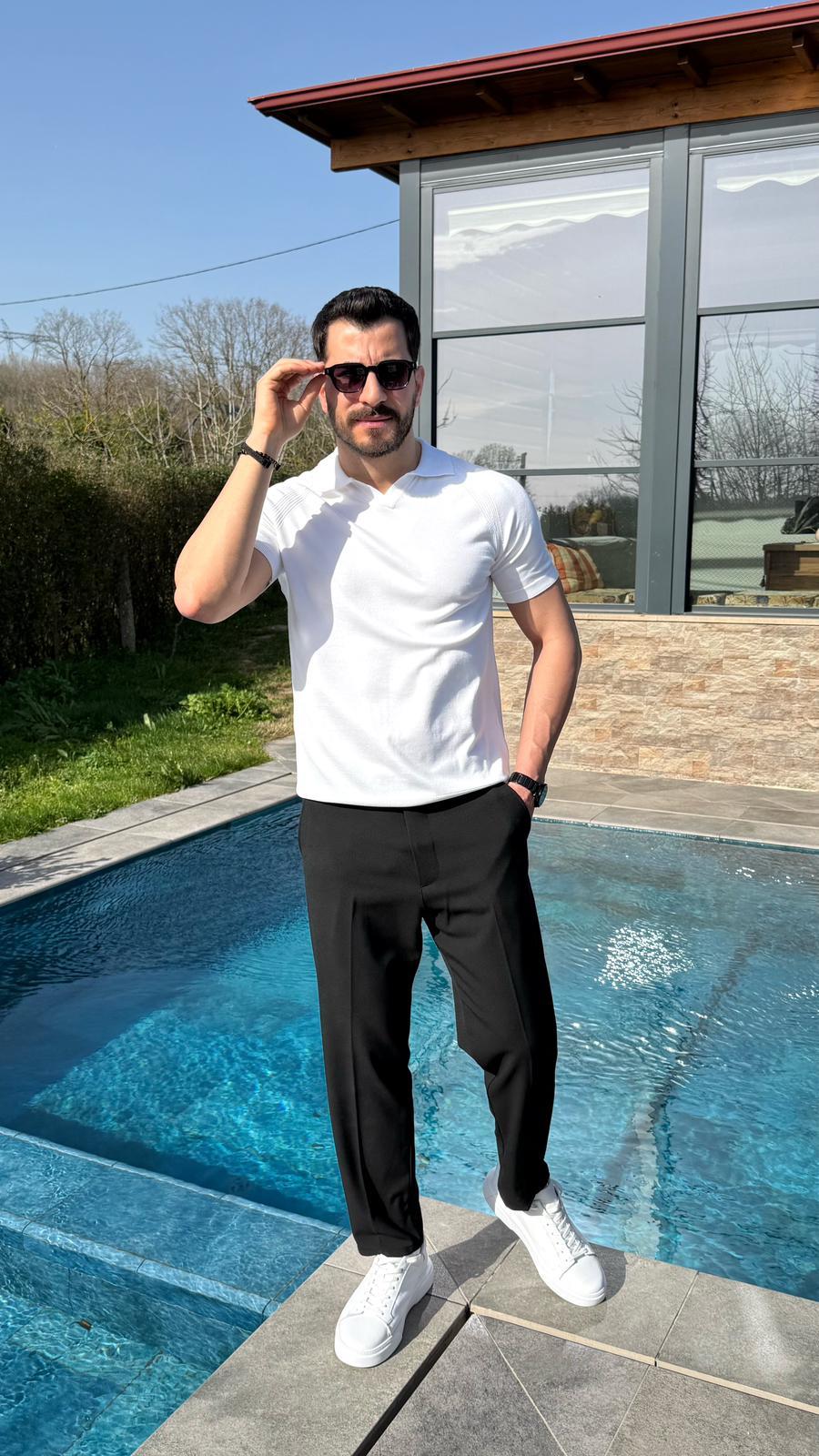 Beyaz Monaco Triko Polo T-Shirt