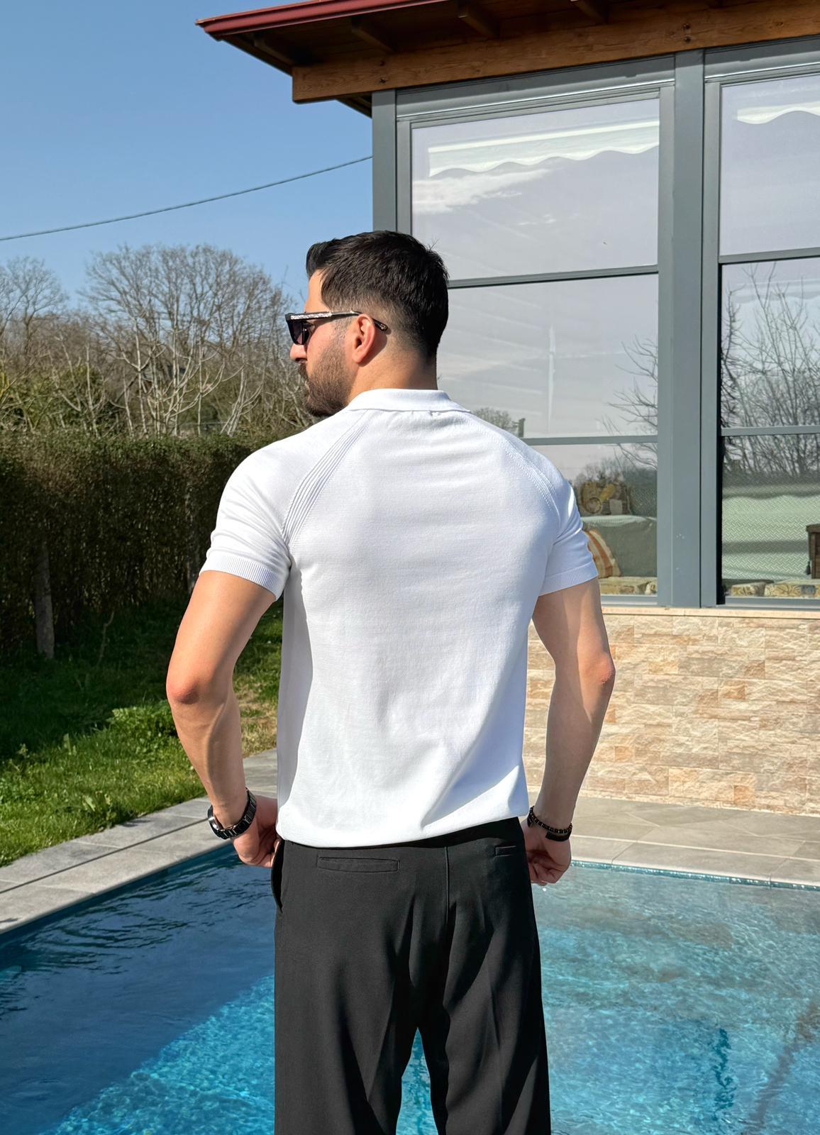 Beyaz Monaco Triko Polo T-Shirt