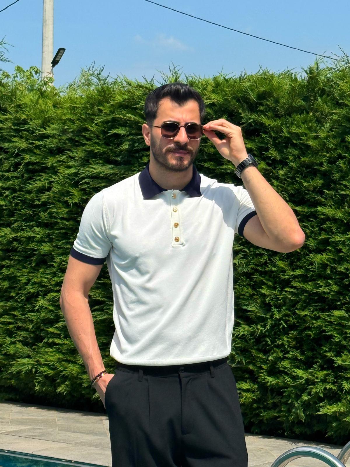 Beyaz Old Money Premium Polo Yaka T-Shirt