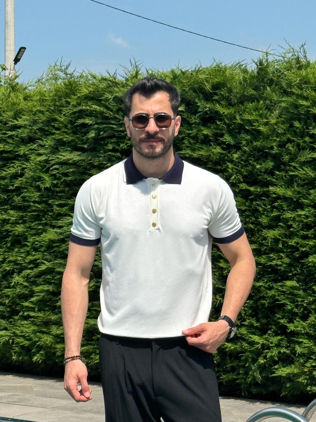 Beyaz Old Money Premium Polo Yaka T-Shirt