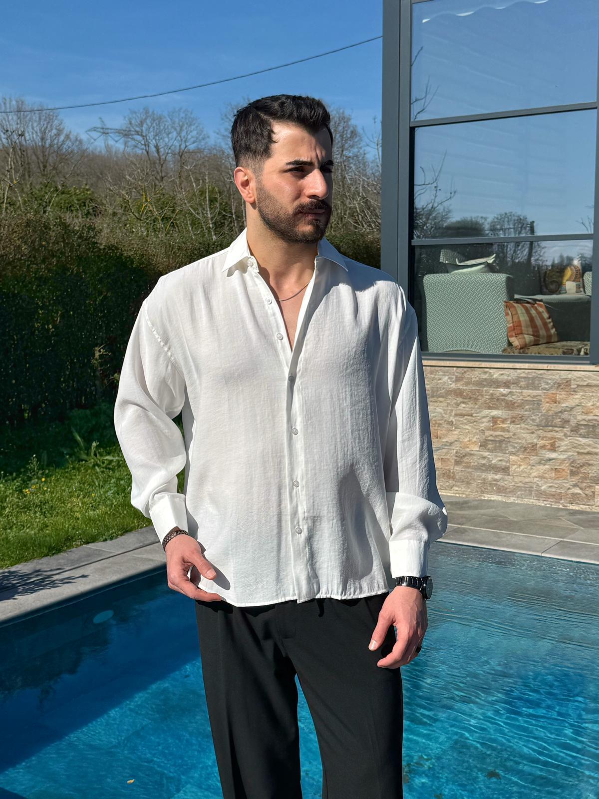 Beyaz Oversize Modern Modal Gömlek