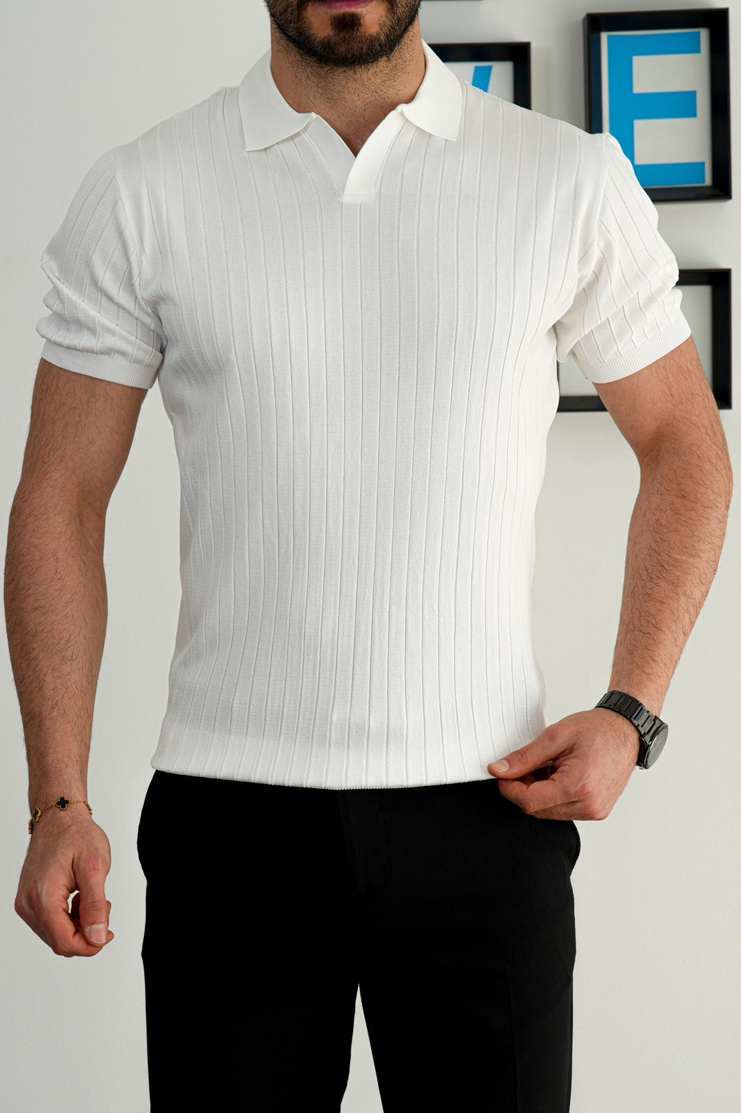 Beyaz Premium Yazlık Pamuklu Fit Polo T-Shirt