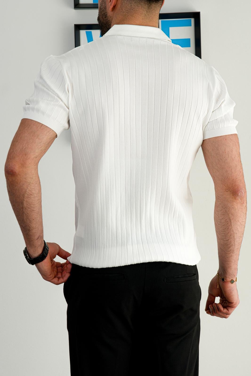 Beyaz Premium Yazlık Pamuklu Fit Polo T-Shirt