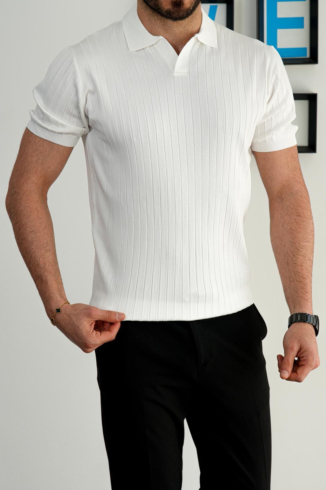 Beyaz Premium Yazlık Pamuklu Fit Polo T-Shirt