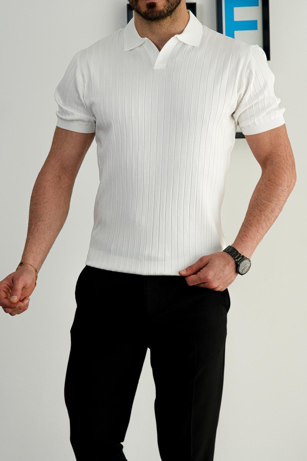 Beyaz Premium Yazlık Pamuklu Fit Polo T-Shirt