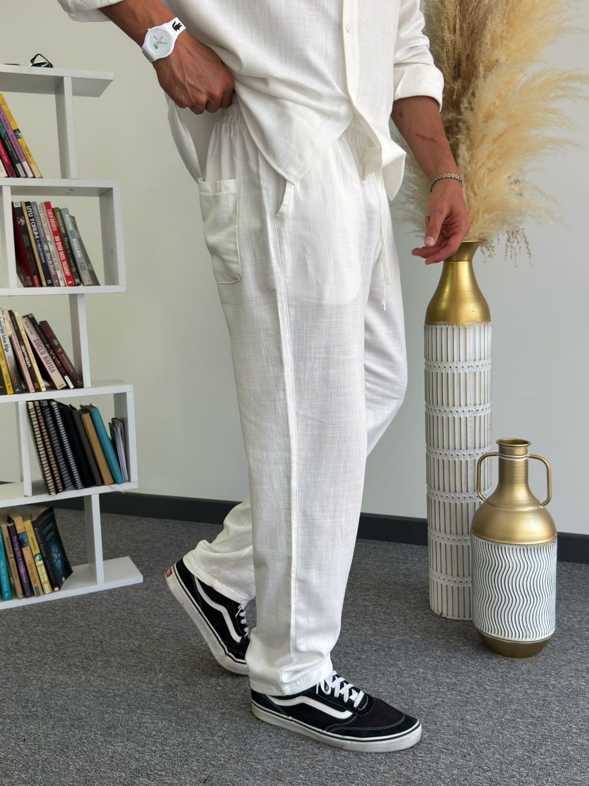 Beyaz Ultra Hafif Keten Oversize Takım