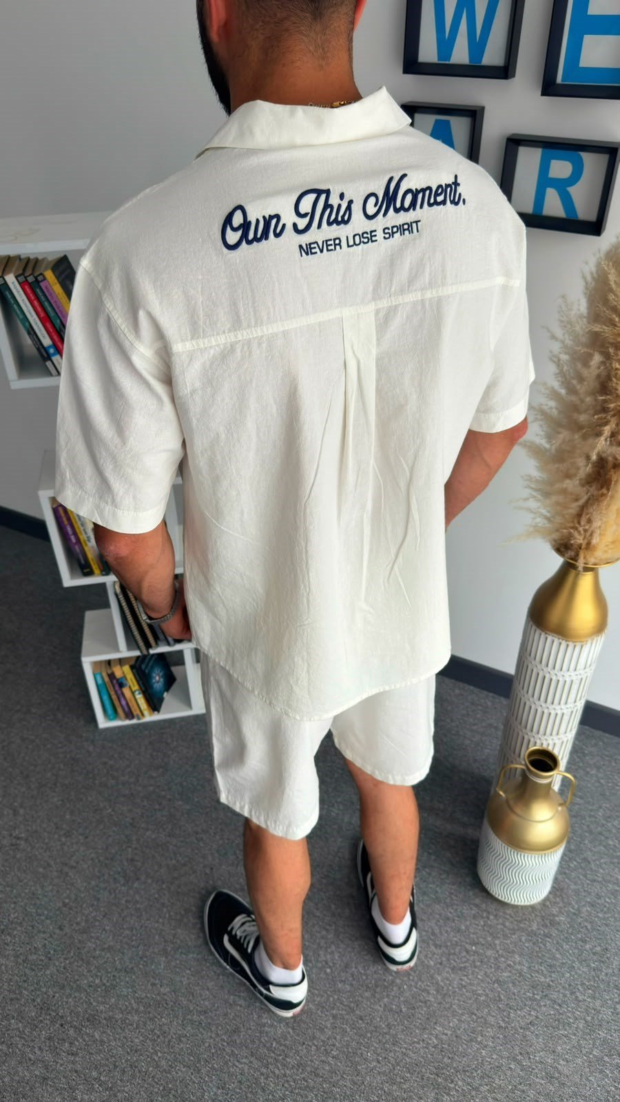 Beyaz Yazlık Aura Oversize Gömlek Şort Takım